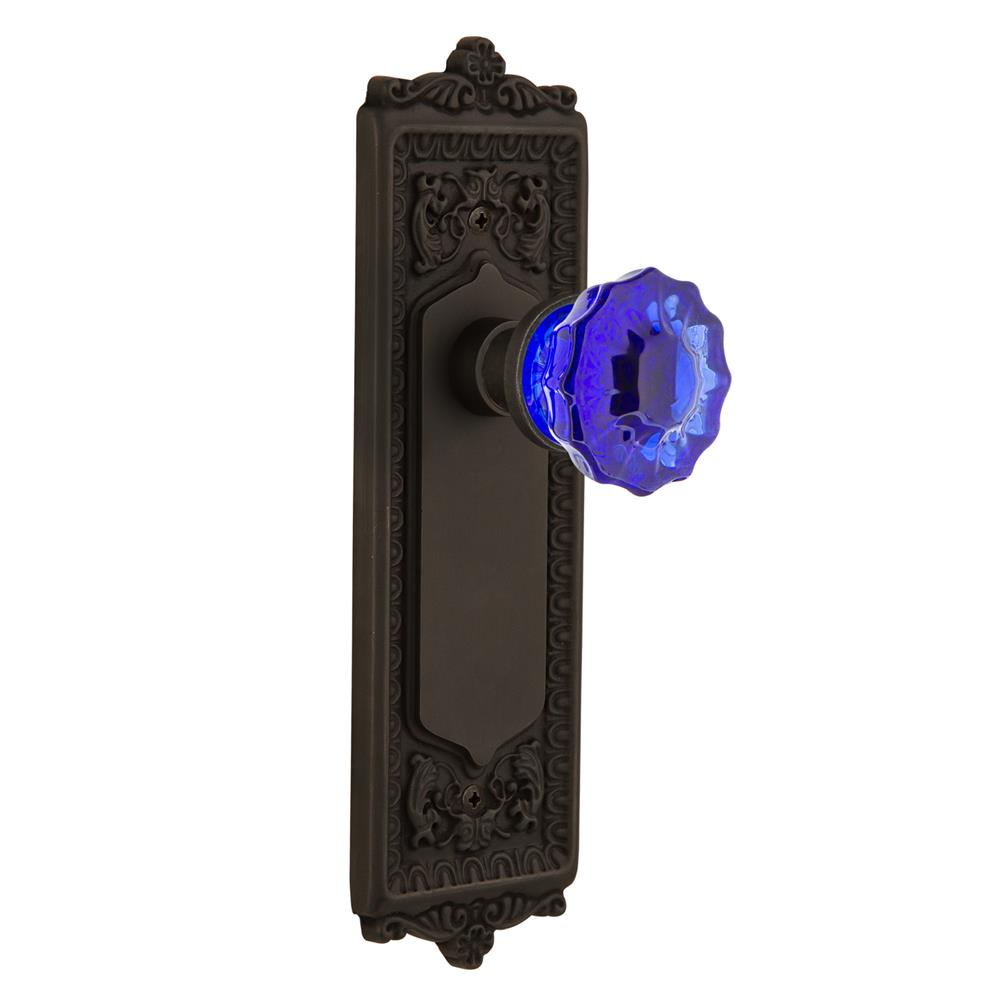 Nostalgic Warehouse EADCRC Colored Crystal Egg & Dart Plate Passage Crystal Cobalt Glass Door Knob in Oil-Rubbed Bronze